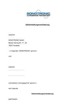Geheimhaltungsvereinbarung SONOTRONIC GmbH